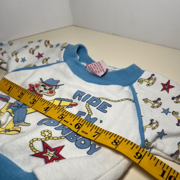 Vintage Ride Em' Cowboy Teddy Bear Sweater Lasso Rocking Horse Stars Baby Blue - Picture 6 of 9